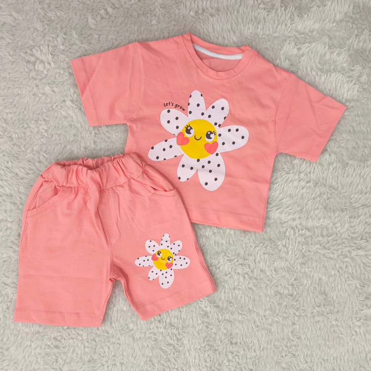 تیشرت و شورتک بچگانه طرح بابونه خندان | جنس پنبه سوپر | سایز بندی 35 و 40