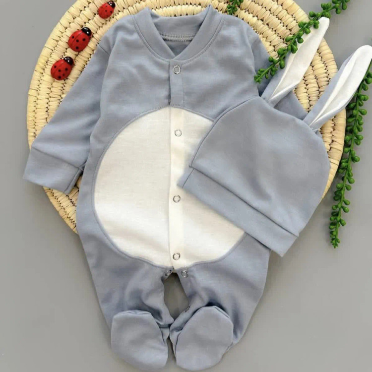 سرهمی و کلاه خرگوشی پوم دار نوزاد | مناسب عکاسی ماهگرد و آتلیه | پنبه نرم و لطیف | سایز 1-2 ماه و 2-4 ماه