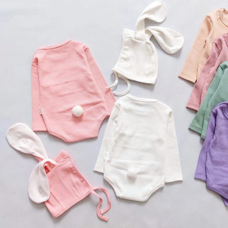 بادی و کلاه کبریتی خرگوشی نوزادی | جنس پنبه | مناسب 3 تا 12 ماه