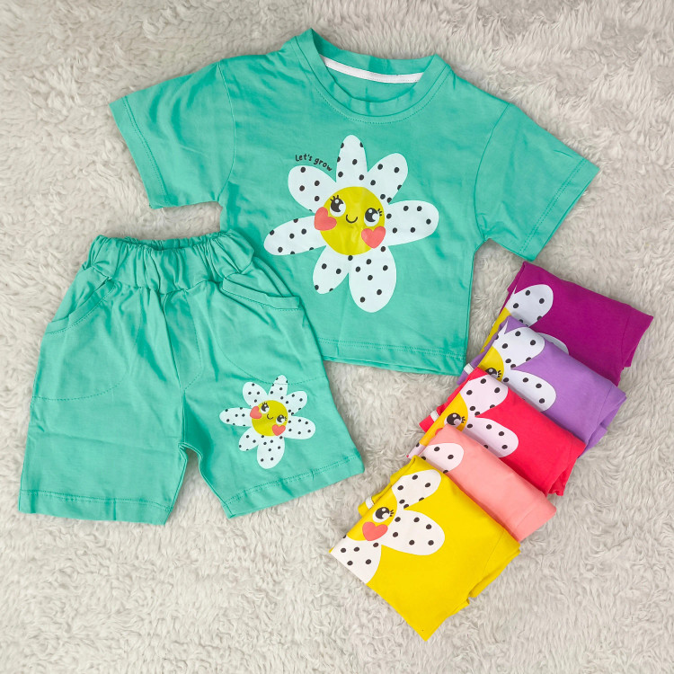 تیشرت و شورتک بچگانه طرح بابونه خندان | جنس پنبه سوپر | سایز بندی 35 و 40