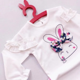 بلوز شلوار نوزادی طرح خرگوش پاپیون برجسته جنس پنبه لطیف سایز 3 تا 36 ماه