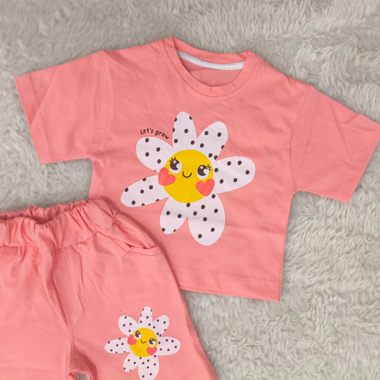 تیشرت و شورتک بچگانه طرح بابونه خندان | جنس پنبه سوپر | سایز بندی 35 و 40