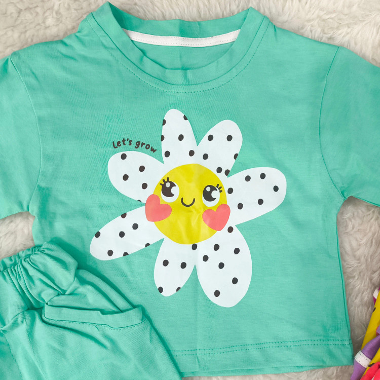 تیشرت و شورتک بچگانه طرح بابونه خندان | جنس پنبه سوپر | سایز بندی 35 و 40