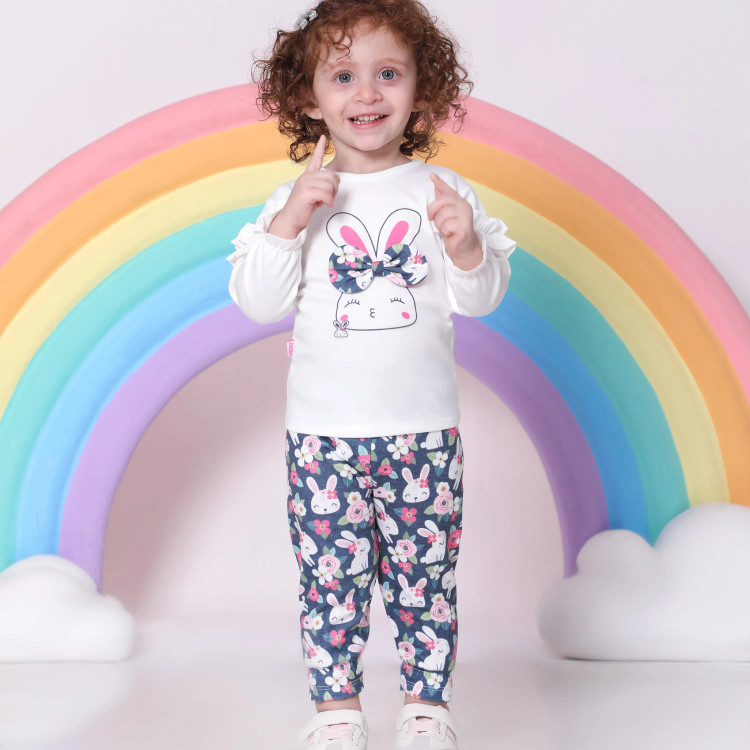 بلوز شلوار نوزادی طرح خرگوش پاپیون برجسته جنس پنبه لطیف سایز 3 تا 36 ماه