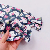 بلوز شلوار نوزادی طرح خرگوش پاپیون برجسته جنس پنبه لطیف سایز 3 تا 36 ماه