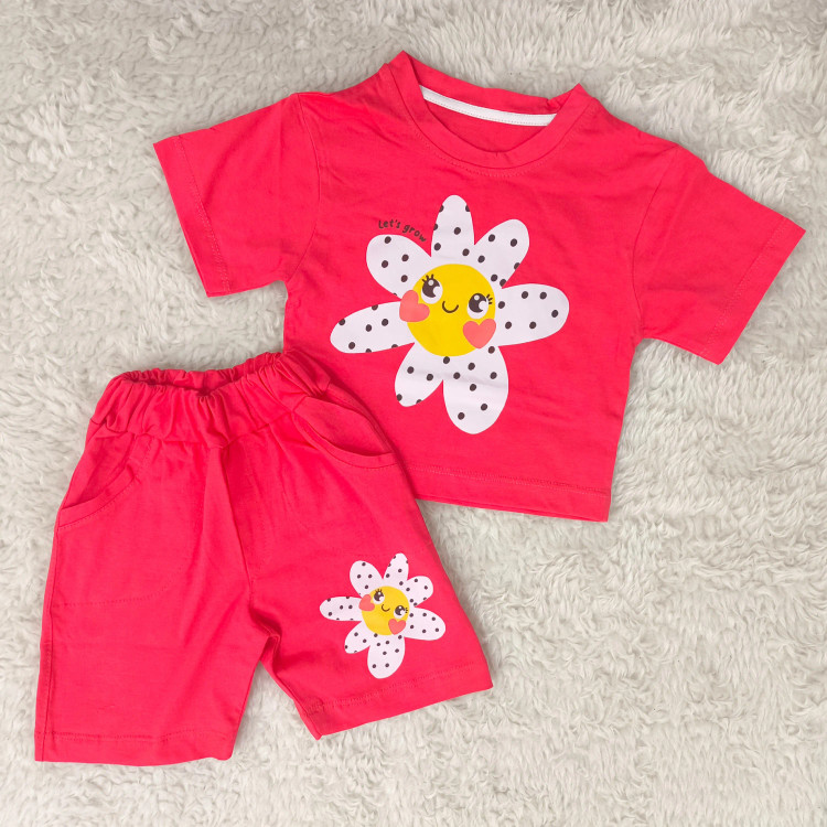 تیشرت و شورتک بچگانه طرح بابونه خندان | جنس پنبه سوپر | سایز بندی 35 و 40