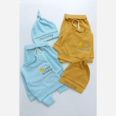 بلوز شلوار و کلاه نوزادی دخترانه پنبه بیسکویتی گلدوزی شده سایز 3 تا 24 ماه