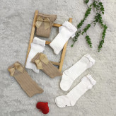 جوراب نیم ساق گندمی پاپیونی نخی پنبه اعلا دخترانه | مناسب 6 ماه تا 6 سال