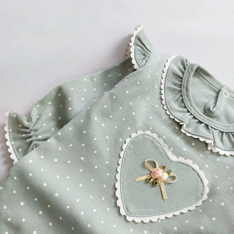 بلوز شلوار نوزادی دخترانه طرح خالدار سبز پنبه اعلا 3 ماه تا 3 سال