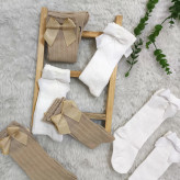 جوراب نیم ساق گندمی پاپیونی نخی پنبه اعلا دخترانه | مناسب 6 ماه تا 6 سال