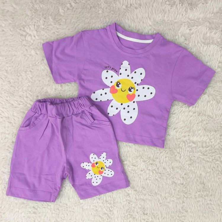 تیشرت و شورتک بچگانه طرح بابونه خندان | جنس پنبه سوپر | سایز بندی 35 و 40