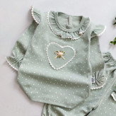 بلوز شلوار نوزادی دخترانه طرح خالدار سبز پنبه اعلا 3 ماه تا 3 سال