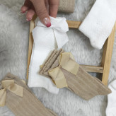 جوراب نیم ساق گندمی پاپیونی نخی پنبه اعلا دخترانه | مناسب 6 ماه تا 6 سال