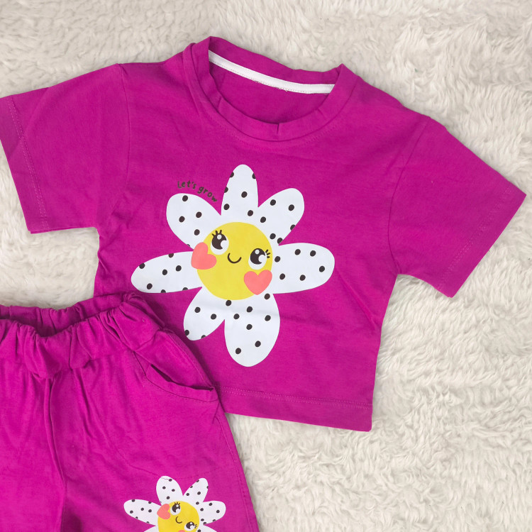 تیشرت و شورتک بچگانه طرح بابونه خندان | جنس پنبه سوپر | سایز بندی 35 و 40