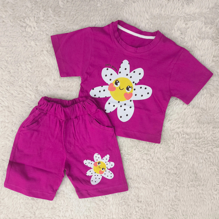 تیشرت و شورتک بچگانه طرح بابونه خندان | جنس پنبه سوپر | سایز بندی 35 و 40