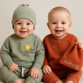 بلوز شلوار و کلاه نوزادی دخترانه پنبه بیسکویتی گلدوزی شده سایز 3 تا 24 ماه