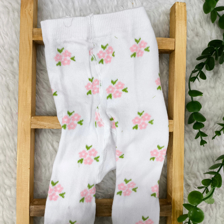 جوراب شلواری گلدار پنبهای چهار فصل نوزاد | سایز 0 تا 12 ماه | نرم و لطیف