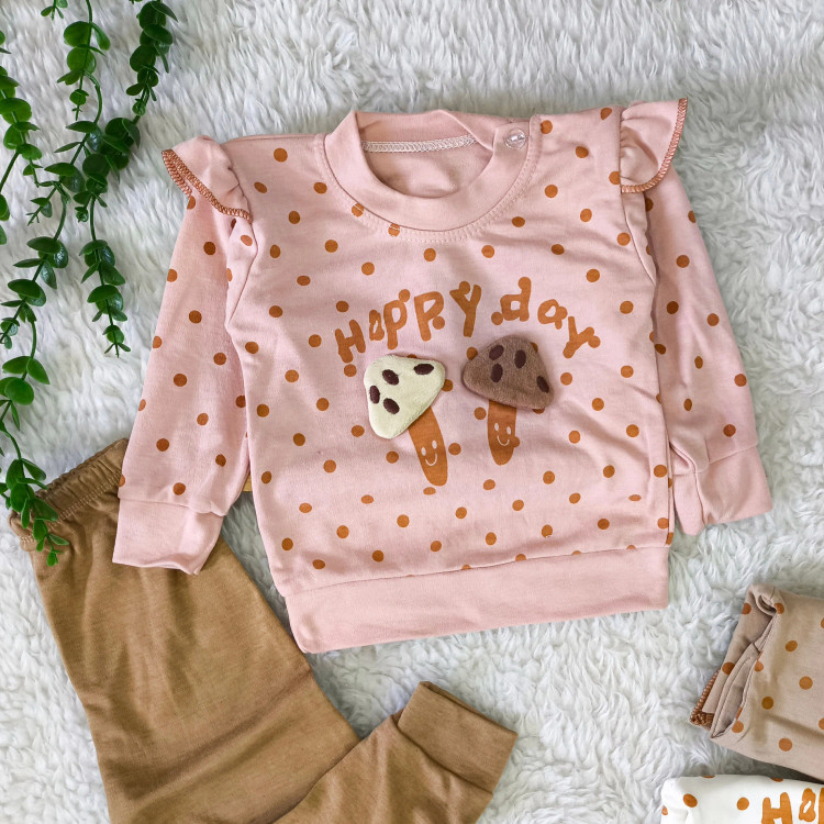 بلوز شلوار دخترانه طرح قارچ برجسته، جنس پنبه، مناسب 3 ماه تا 2 سال