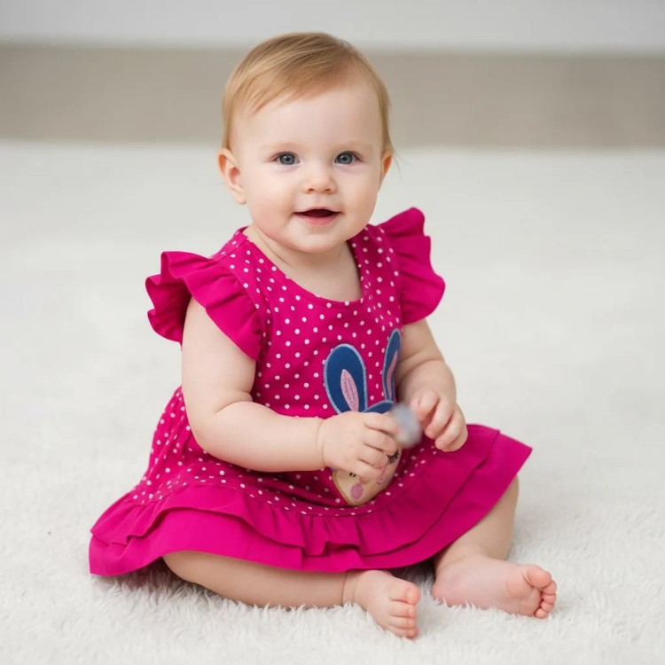 سارافون و شورت نوزادی دخترانه طرح خال خالی جنس کتان نخ خنک و لطیف در چهار رنگ و دو سایز