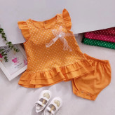 سارافون و شورت نخی دخترانه خال خالی | مناسب 1 تا 3 سال