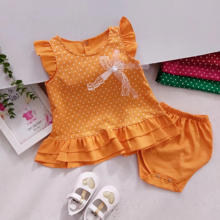 سارافون و شورت نخی دخترانه خال خالی | مناسب 1 تا 3 سال