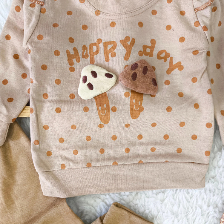 بلوز شلوار دخترانه طرح قارچ برجسته، جنس پنبه، مناسب 3 ماه تا 2 سال