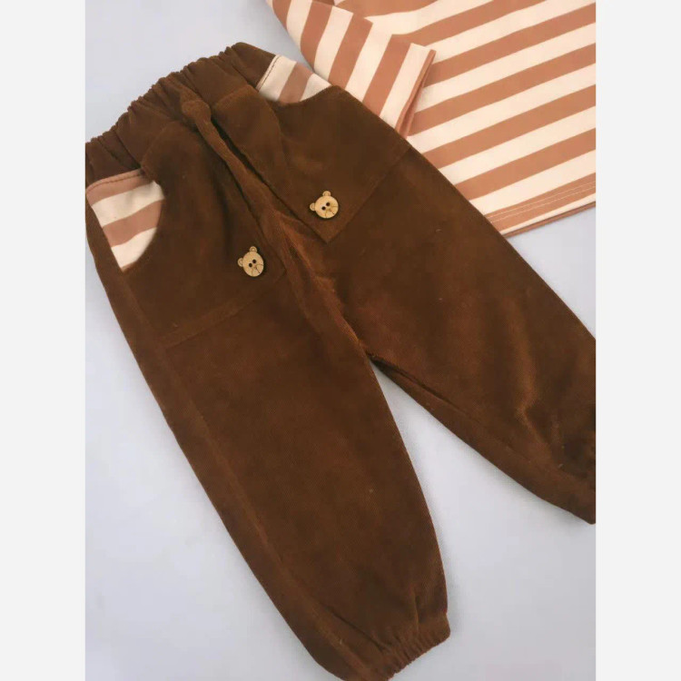 بلوز شلوار راه راه تدی دخترانه و پسرانه جنس پنبه و مخمل کبریتی سایز 6 ماه تا 3 سال