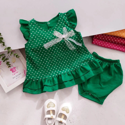 سارافون و شورت نخی دخترانه خال خالی | مناسب 1 تا 3 سال