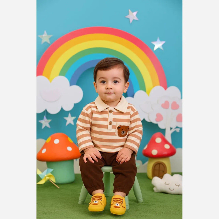 بلوز شلوار راه راه تدی دخترانه و پسرانه جنس پنبه و مخمل کبریتی سایز 6 ماه تا 3 سال