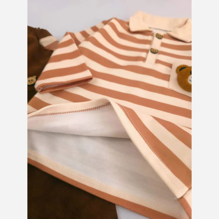 بلوز شلوار راه راه تدی دخترانه و پسرانه جنس پنبه و مخمل کبریتی سایز 6 ماه تا 3 سال