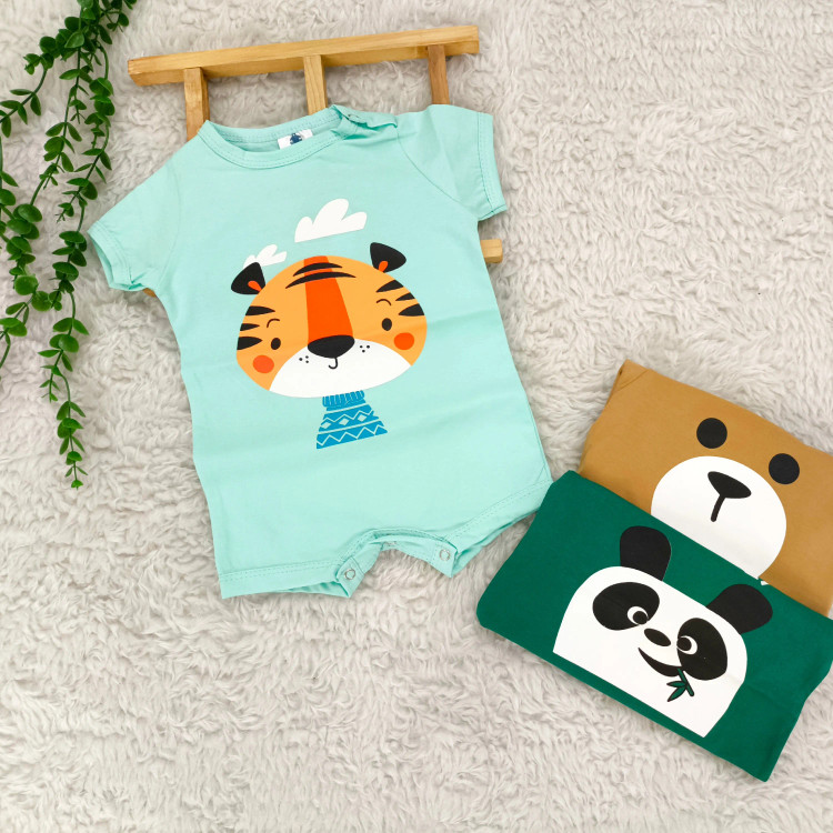 رامپر آستین کوتاه طرح حیوانات نوزاد | پنبه اعلا | سایز 6 تا 36 ماه