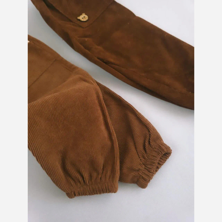 بلوز شلوار راه راه تدی دخترانه و پسرانه جنس پنبه و مخمل کبریتی سایز 6 ماه تا 3 سال