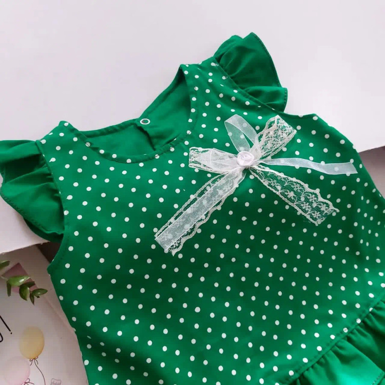 سارافون و شورت نخی دخترانه خال خالی | مناسب 1 تا 3 سال