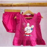 سارافون شورت بچگانه طرح خرگوش ملوس | کتان نخ لطیف و خنک | چهار رنگ | سایز 35 و 40