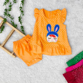 سارافون و شورت نوزادی دخترانه طرح خال خالی جنس کتان نخ خنک و لطیف در چهار رنگ و دو سایز