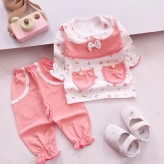 بلوز شلوار نوزادی دخترانه گلبهی پنبه لطیف سایز بندی 5 سایز