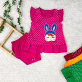 سارافون و شورت نوزادی دخترانه طرح خال خالی جنس کتان نخ خنک و لطیف در چهار رنگ و دو سایز