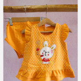 سارافون شورت بچگانه طرح خرگوش ملوس | کتان نخ لطیف و خنک | چهار رنگ | سایز 35 و 40