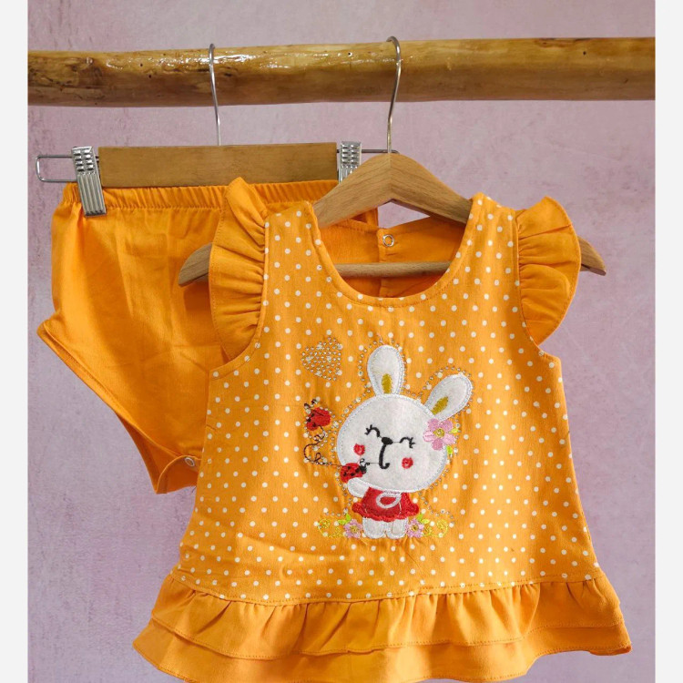 سارافون شورت بچگانه طرح خرگوش ملوس | کتان نخ لطیف و خنک | چهار رنگ | سایز 35 و 40