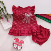 سارافون و شورت نخی دخترانه خال خالی | مناسب 1 تا 3 سال