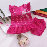 سارافون و شورت نخی دخترانه خال خالی | مناسب 1 تا 3 سال