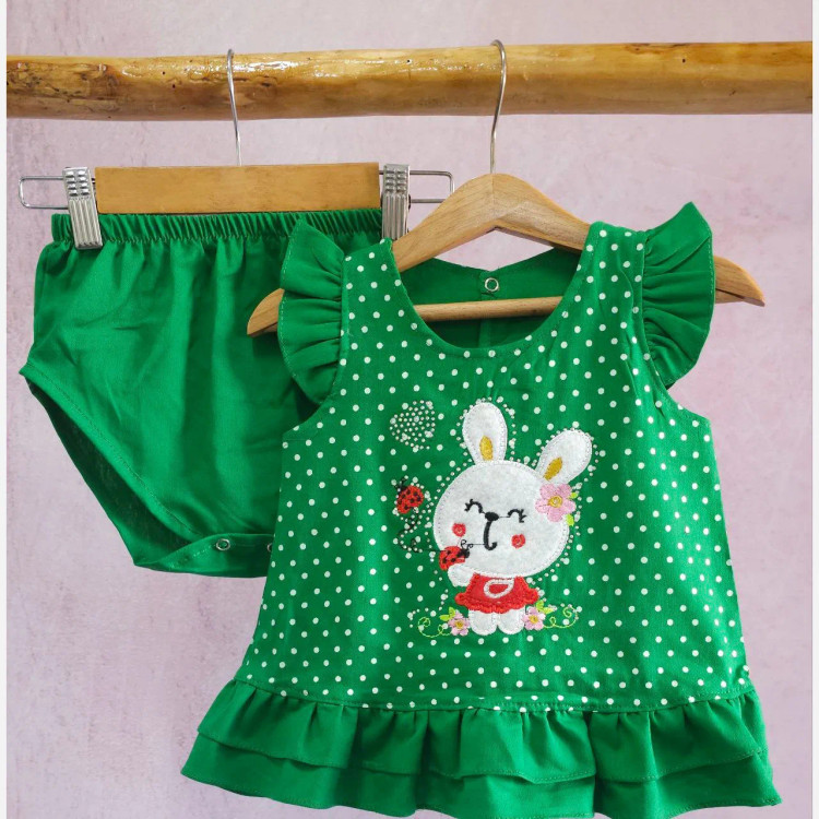 سارافون شورت بچگانه طرح خرگوش ملوس | کتان نخ لطیف و خنک | چهار رنگ | سایز 35 و 40