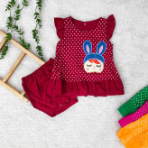 سارافون و شورت نوزادی دخترانه طرح خال خالی جنس کتان نخ خنک و لطیف در چهار رنگ و دو سایز