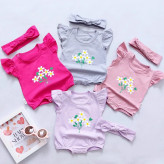 رامپر و هدبند نوزاد دخترانه پنبه ای طرح شکوفه، سایز 0 تا 8 ماه، چهار رنگ