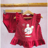 سارافون شورت بچگانه طرح خرگوش ملوس | کتان نخ لطیف و خنک | چهار رنگ | سایز 35 و 40