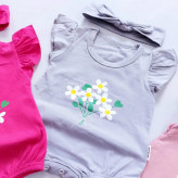 رامپر و هدبند نوزاد دخترانه پنبه ای طرح شکوفه، سایز 0 تا 8 ماه، چهار رنگ