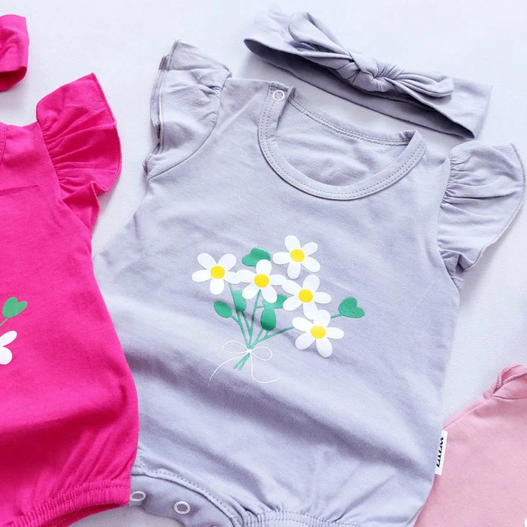 رامپر و هدبند نوزاد دخترانه پنبه ای طرح شکوفه، سایز 0 تا 8 ماه، چهار رنگ