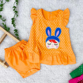 سارافون و شورت نوزادی دخترانه طرح خال خالی جنس کتان نخ خنک و لطیف در چهار رنگ و دو سایز