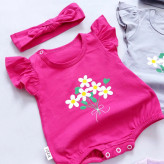 رامپر و هدبند نوزاد دخترانه پنبه ای طرح شکوفه، سایز 0 تا 8 ماه، چهار رنگ