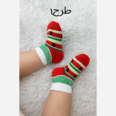 جوراب نیم ساق یلدایی نوزاد طرح انار - پنبه صد درصد نرم و لطیف - سایز 0 تا 6 ماه